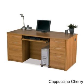 Bestar Embassy Collection Laminate Double Pedestal Office Desk Cappuccino Cherry Finish