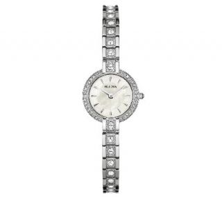 Bulova Womens Silvertone Crystal Accent Bracelet Watch —