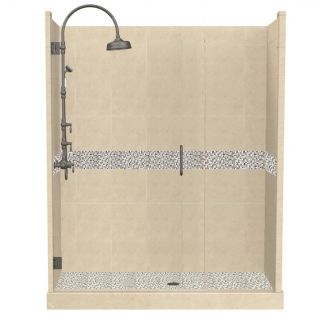 American Bath Factory Java Medium with Java Accent Fiberglass and Plastic Composite Wall and Floor Alcove Shower Kit (Actual 86 in x 36 in x 60 in)