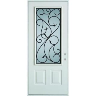 Stanley Doors 36 in. x 80 in. Silkscreened Glass 3/4 Lite 2 Panel Prefinished White Steel Prehung Front Door 5022E D 36 L