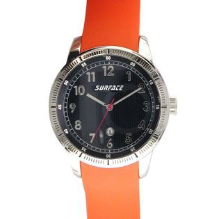 Surface Mens Calendar Date Watch with Round Black Dial and Orange