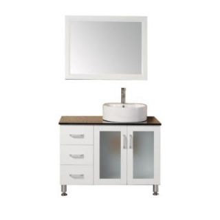 Design Element Malibu 39 in. W x 22 in. D Vanity in White with Tempered Glass Vanity Top and Mirror in Black DEC066B W