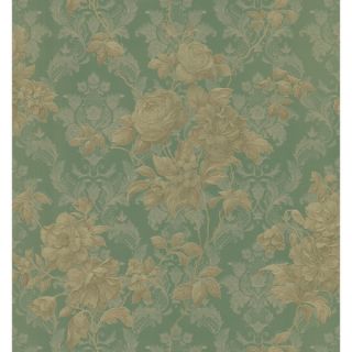 Brewster Green Floral Scroll Stripe Wallpaper