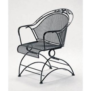 Coil Spring Barrel Chair Rocker in Wrought Iron w Floral Accents   Windflower Mesh (Bronze)