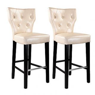 CorLiving Kings Bar Height Barstool in Cream Bonded Leather set of 2