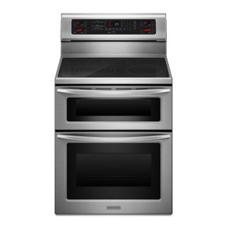 KitchenAid 30 in Smooth Surface 5 Element 2.5 cu ft/4.2 cu ft Self Cleaning Double Oven Convection Electric Range (Stainless Steel)