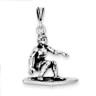 Sterling Silver Antiqued Surfing Charm (1in)