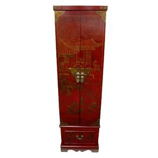Oriental Furniture  Red Lacquer Floor Jewelry Armoire