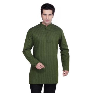 Shatranj Mens Multi stripe Banded Collar Kurta Tunic Shirt (India