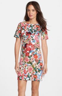 Adrianna Papell Floral Print Stretch Cotton Shift Dress (Regular & Petite)