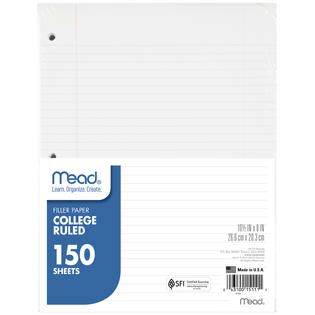 Wide Ruled Filler Paper White 150 count sheets 10.5 in x 8 in   Office
