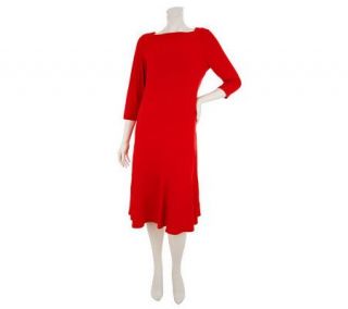 George Simonton Crystal Knit Dress with Seam Detail and 3/4 Sleeves —