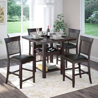 CorLiving 5pc Bistro 36 Tall Dark Cocoa Dining Set with Wine Rack