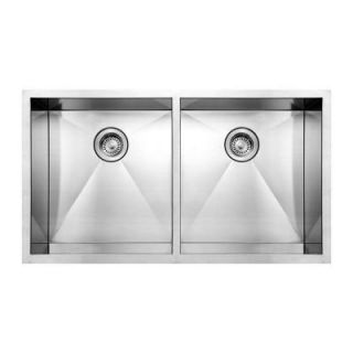 Whitehaus Collection Noah's Collection Undermount Brushed Stainless Steel 37 in. 0 Hole Double Bowl Kitchen Sink WHNCM3720EQ BSS