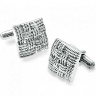 Bling Jewelry Mens 925 Sterling Silver Mesh Quilted Woven Design Cufflinks