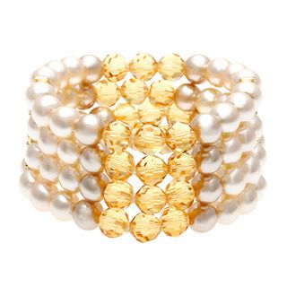 Carolee Goldtone Faux Pearl and Crystal 4 row Stretch Bracelet