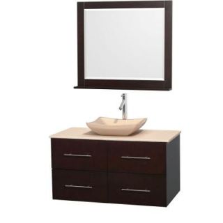 Wyndham Collection Centra 42 in. Vanity in Espresso with Marble Vanity Top in Ivory, Marble Sink and 36 in. Mirror WCVW00942SESIVGS2M36