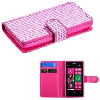 Insten Pink Diamonds Crystal Bling Book Style MyJacket Card Wallet Case 829 For NOKIA 521 Lumia 521