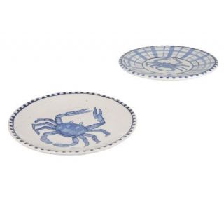 Diane Artware Delft Blue Set of 2 Ceramic Crab Plates —