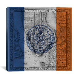 Flags New York Vintage Map Graphic Art on Canvas