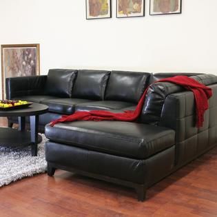 Baxton  Rohn Black Leather Modern Sectional Sofa