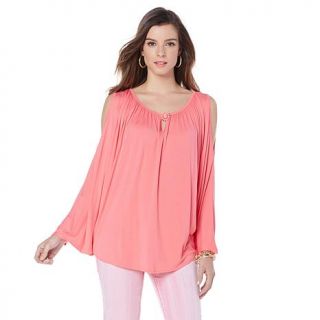 DG2 by Diane Gilman Cold Shoulder Cocoon Tee with Brooch   7673085