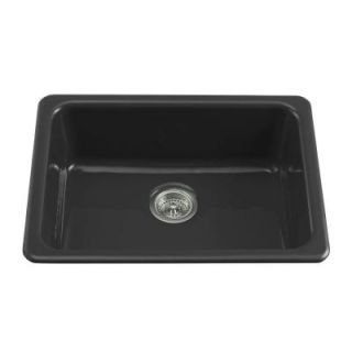 KOHLER Iron/Tones Top Mount/Undermount Cast Iron 24 in. Single Bowl Kitchen Sink in Black Black K 6585 7