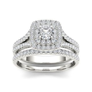 De Couer 10k White Gold 1ct TDW Diamond Double Halo Engagement Ring (H