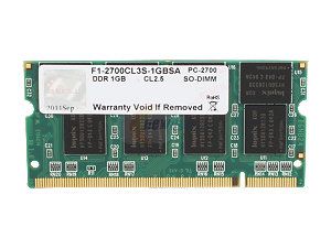 G.SKILL 1GB 200 Pin DDR SO DIMM DDR 333 (PC 2700) Laptop Memory Model F1 2700CL3S 1GBSA