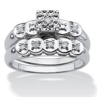 PalmBeach 1/8 TCW Round Diamond Two Piece Bridal Set in Platinum over
