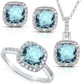 Dolce Giavonna Silver Blue Topaz or Amethyst and 1/8ct TDW Diamond