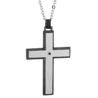 Stainless Steel Cross Pendant with Gun Metal Gray Ip Plating and Black