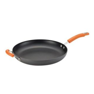 Rachael Ray Hard Anodized II Nonstick 14 in. Skillet with Helper Handle in Gray with Orange Handle 87597