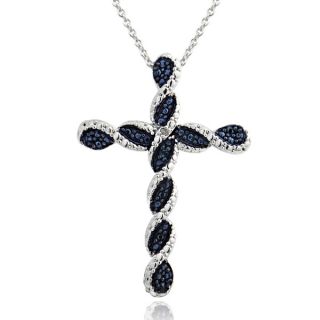 DB Designs Sterling Silver Blue or Black Diamond Accent Cross Swirl