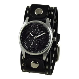 Nemesis Black/White Embossed Mens Watch with Black Double Stitched