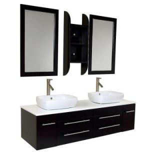 Fresca Bellezza 59 in. Double Vanity in Espresso with Marble Vanity Top in White and Mirror FVN6119ES