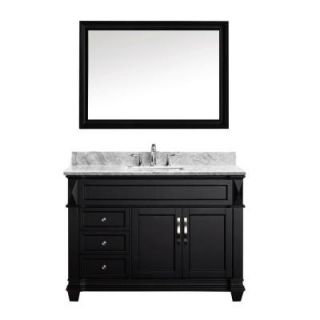 Virtu USA Victoria 48 in. W x 36 in. H Vanity with Marble Vanity Top in Carrara White with White Square Basin and Mirror MS 2648 WMSQ ES