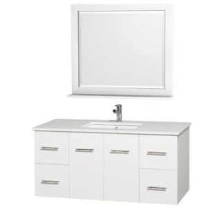 Wyndham Collection Centra 48 in. Vanity in White with Man Made Stone Vanity Top in White and Square Porcelain Undermounted Sink WCV00948WHWH