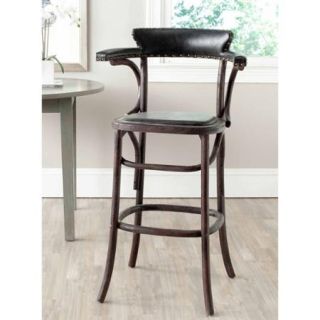 Safavieh Kenny 42.9" Bicast Leather Barstool, Black with Brass Nail Heads