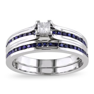 Miadora Sterling Silver 1/6ct TDW Diamond and Sapphire Bridal Ring Set