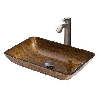 VIGO Brown and Brushed Nickel Glass Vessel Bathroom Sink with Faucet (Drain Included)