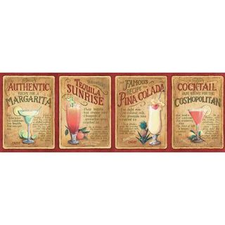 Blue Mountain Cocktail Wallpaper Border, Burnt Red, Orange and Yellow