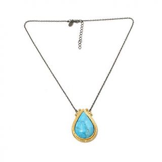 Jewels of Istanbul Pear Shaped Kingman Turquoise Gold Plated Sterling Silver 16   7945274
