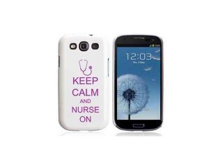 White Samsung Galaxy S III S3 Rubber Hard Back Case Cover Purple Keep Calm and Nurse On Stethoscope