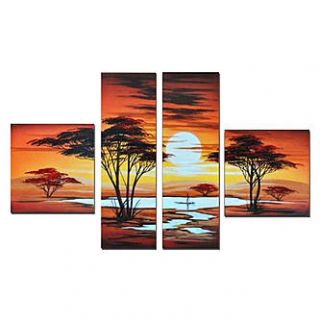 DESIGN ART African Sunset Oil Painting  56 x 30 in   4 Panels   Home