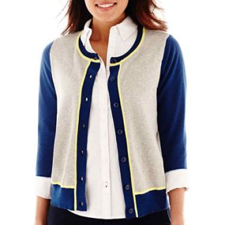 Stylus 3/4 Sleeve Crew Cardigan Sweater