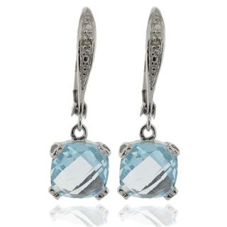 Dolce Giavonna Silver Overlay Blue Topaz and Diamond Accent Earrings