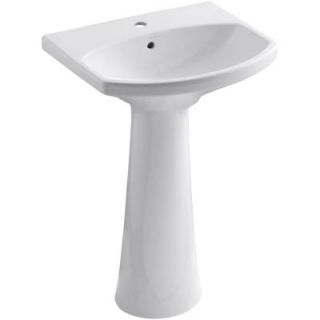 KOHLER Cimarron Single Hole Vitreous China Pedestal Combo Bathroom Sink with Overflow Drain in White with Overflow Drain K 2362 1 0