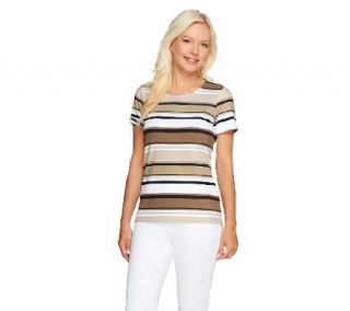 Liz Claiborne New York Scoop Neck Short Sleeve Striped T Shirt —