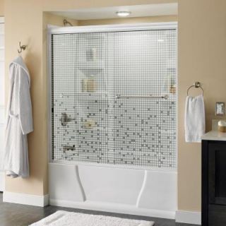 Delta Mandara 59 3/8 in. x 56 1/2 in. Sliding Tub Door in White with Nickel Hardware and Semi Framed Mosaic Glass 171388